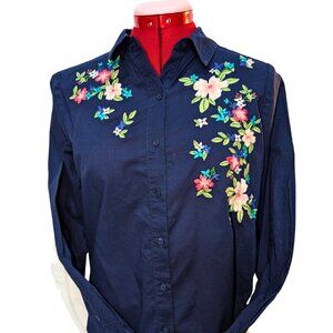 Embroidered Floral Button-Up -100% cotton